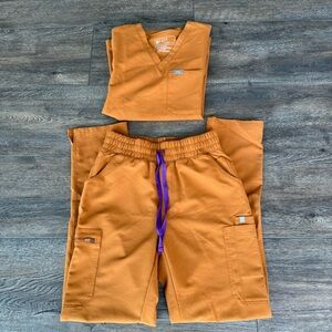 Figs Women's Scrub Set in Mustard and Purple